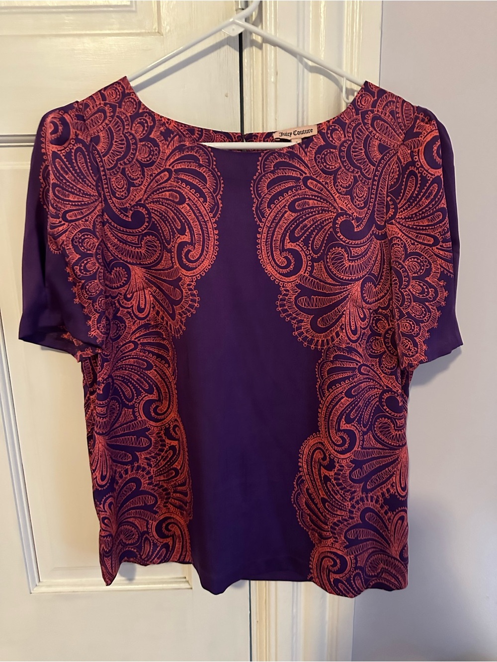Juicy Couture Purple Blouse with Coral Paisley Print